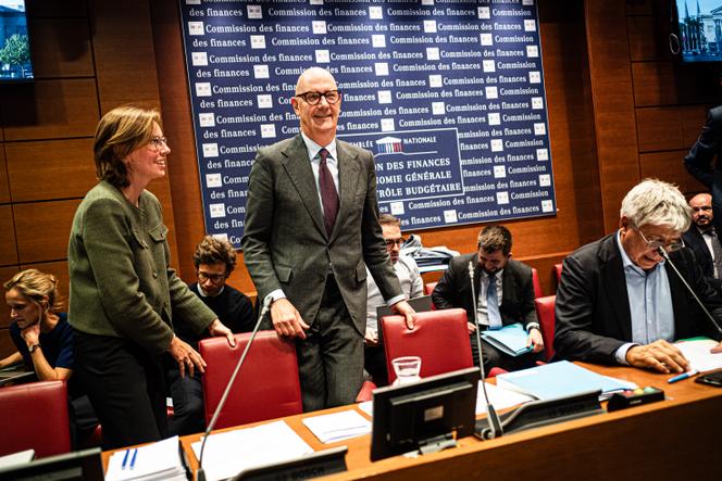 Roland Lescure, ministre de l’économie et Amélie de Montchalin, ministre de l’action et des comptes publics, lors de leur audition sur le projet de loi de finances pour 2026 par la commission des finances de l’Assemblée nationale, à Paris, le 14 octobre 2025.