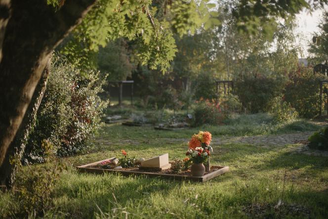 Au cimetière naturel de Souché, l’inhumation des cercueils en bois non traité s’effectue en pleine terre et les monuments de surface sont interdits, hormis un pupitre d’identification en pierre calcaire. Niort (Deux-Sèvres), le 6 octobre 2025.