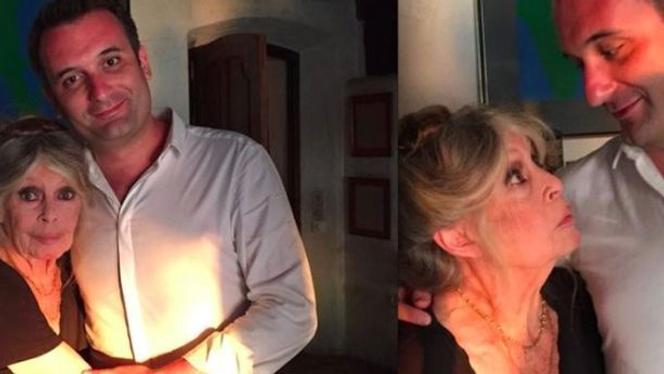 Brigitte Bardot et Florian Philippot, alors vice-président du FN, dans la maison de l’actrice à Saint-Tropez (Var), le 18 juillet 2015.