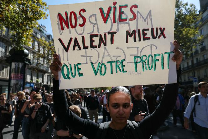 Lors de la mobilisation contre l’« austérité », à l’appel de l’intersyndicale, à Paris, le 18 septembre 2025.