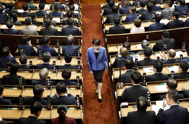 Sanae Takaichi, élue première ministre, à la Chambre basse du Parlement à Tokyo, le 21 octobre 2025.