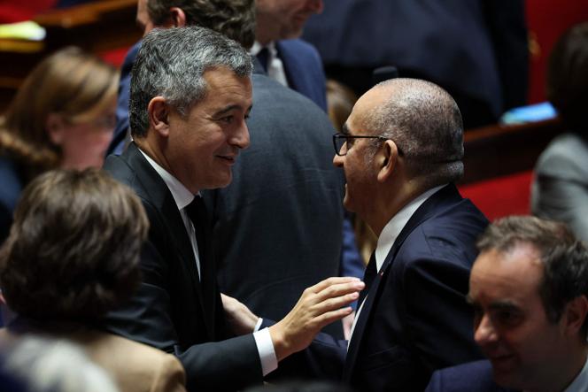Le ministre de la justice, Gérald Darmanin, et le ministre de l’intérieur, Laurent Nuñez, à l’Assemblée nationale, le 21 octobre 2025.