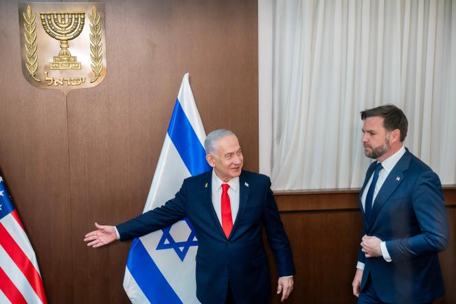 Le premier ministre israélien, Benyamin Nétanyahou, et le vice-président américain, J. D.&nbsp;Vance, à Jérusalem, le 22&nbsp;octobre&nbsp;2025.