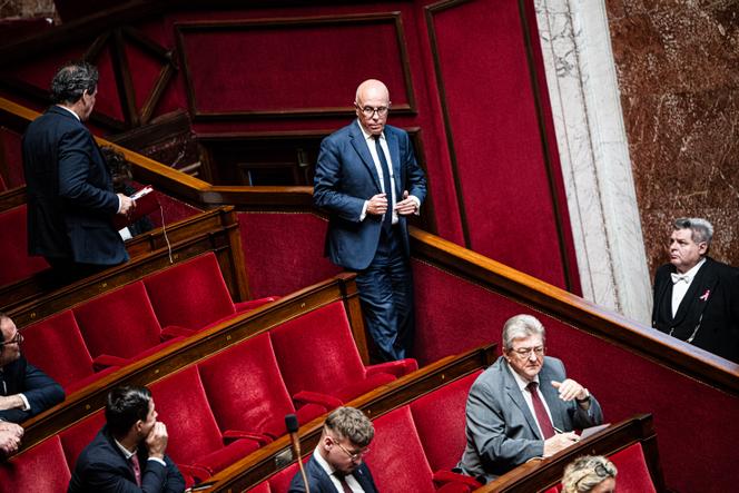 Le président du groupe UDR, Eric Ciotti, lors des questions au gouvernement, à l’Assemblée nationale, à Paris, le 21 octobre 2025.
