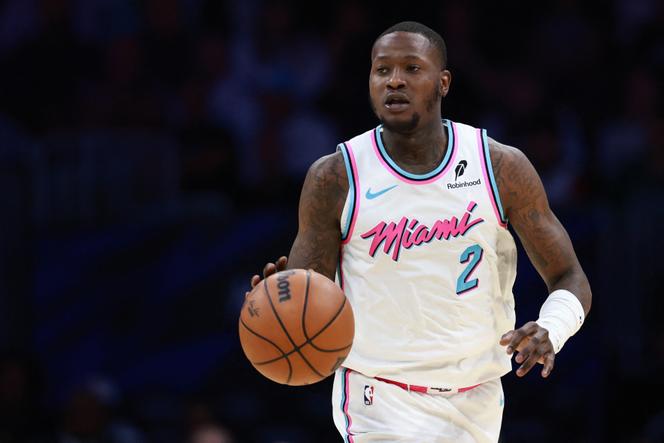 Le joueur du Miami Heat Terry Rozier, lors d’un match face aux Boston Celtics, le 10 février 2025, à Miami (Floride, Etats-Unis).