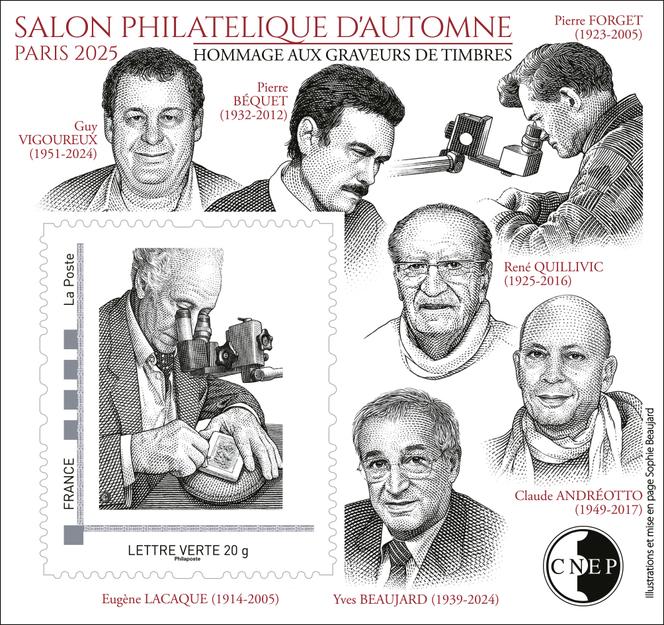 Bloc timbré personnalisé édité pour la CNEP conçu par Sophie Beaujard.