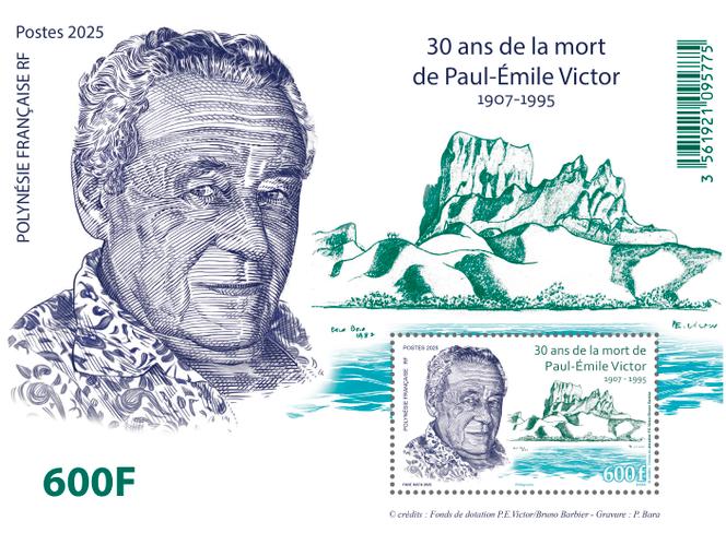 Bloc-feuillet émis par la Polynésie française, gravé par Pierre Bara et imprimé en taille-douce. Tirage : 8 000 exemplaires.
