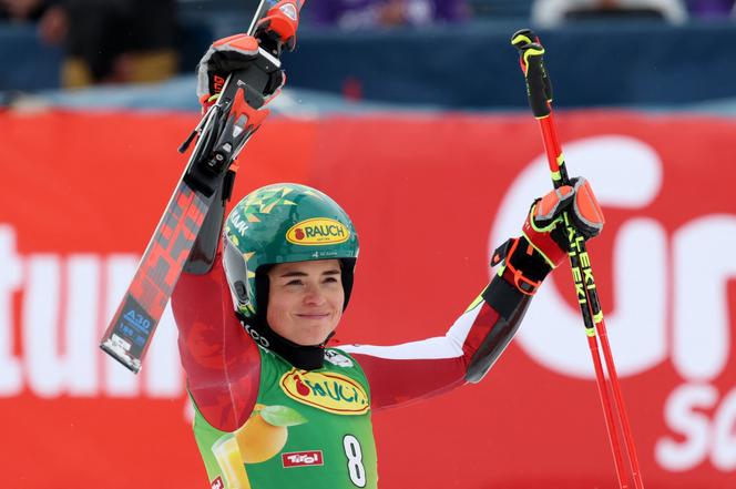 L’Autrichienne Julia Scheib a remporté le slalom géant de Sölden (Autriche), le 25 octobre 2025.