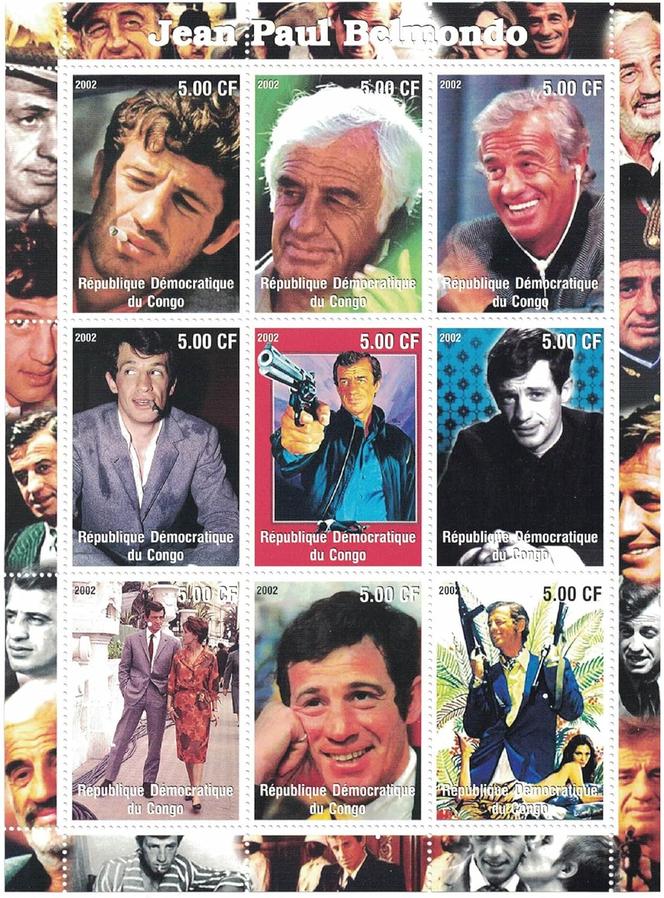 Feuillet de timbres du Congo sur Jean-Paul Belmondo (2002).