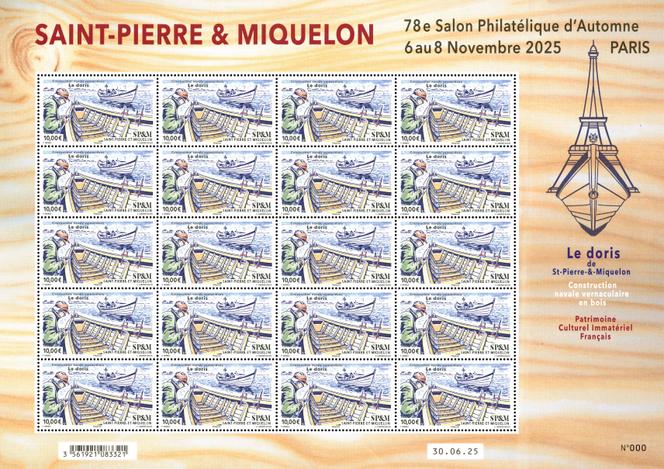 « Le Doris », timbre à 10 euros. Dessiné par Patrick Dérible, gravé par Christophe Laborde-Balen, imprimé en offset et taille-douce et vendu en feuilles de 20 exemplaires. Tirage : 200 feuilles à 200 euros.