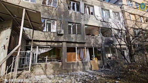 The children’s hospital in Kherson (Ukraine), damaged following an air raid, on October 29, 2025.