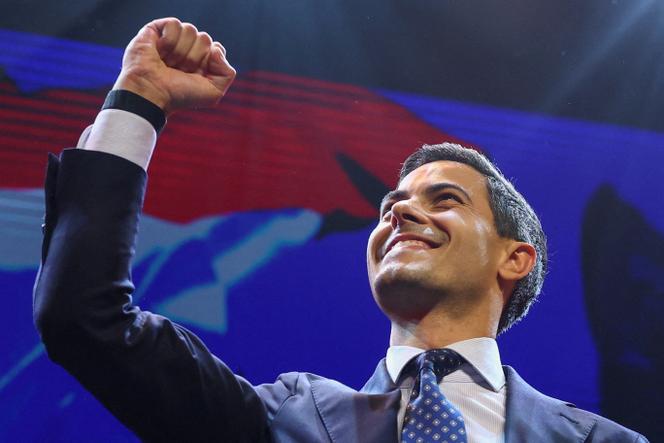 Rob Jetten, chef des D66, après la publication des sondages de sortie des urnes et des premiers résultats des élections législatives néerlandaises à Leiden, aux Pays-Bas, le 29 octobre 2025.