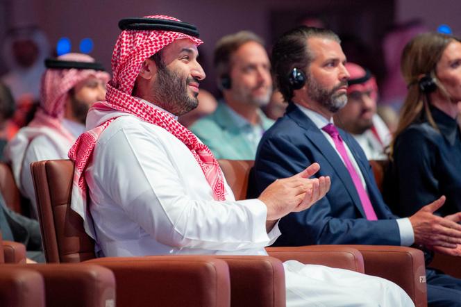 Mohammed Ben Salman et l’un des fils de Donald Trump, Donald Trump Jr., à la conférence Future Investment Initiative, à Riyad, le 29 octobre 2025.