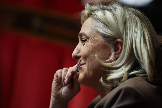 Marine Le Pen, présidente du groupe parlementaire du Rassemblement national, à l’Assemblée nationale, à Paris, le 30 octobre 2025. 
