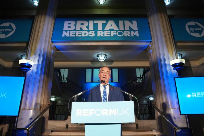 Nigel Farage, chef de file de Reform UK, lors d’un discours à Londres, le 3 novembre. 