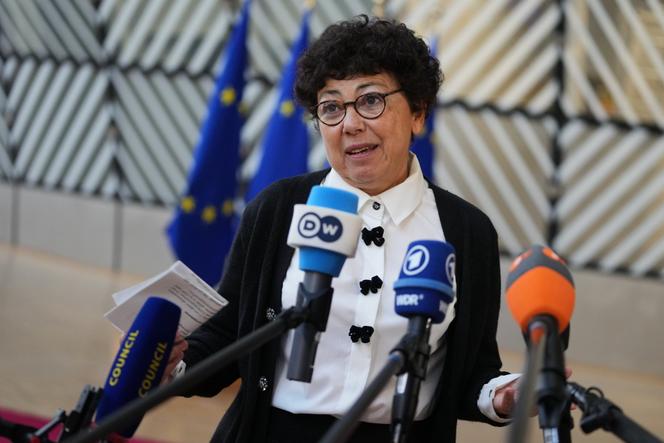 Monique Barbut, ministre de la transition écologique, lors d’un conseil européen « environnement », à Bruxelles, le 4 novembre 2025. 