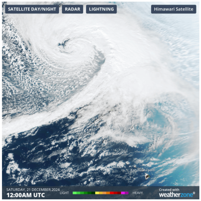 Image satellite montrant la puissante dépression du Pacifique Nord au nord-ouest d’Hawaï, le 21 décembre 2024.