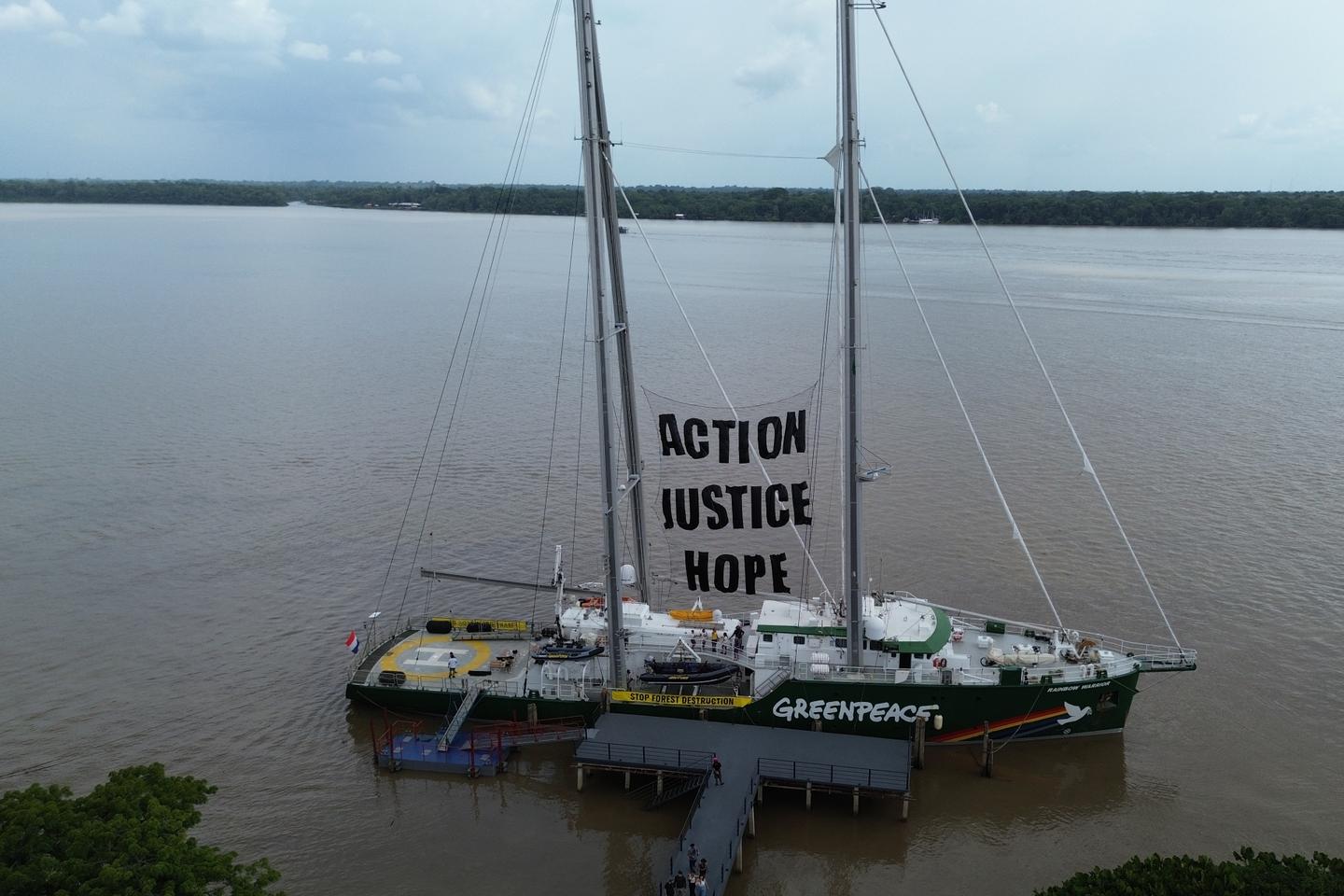 At COP30, the Rainbow Warrior flies its colors for Indigenous peoples