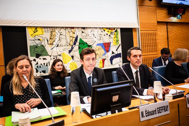 Audition d’Edouard Geffray (au centre), ministre de l’éducation nationale, par la commission des affaires culturelles et de l’éducation de l’Assemblée nationale, sur le projet de loi de finances 2026. A Paris, le 4 novembre 2025.