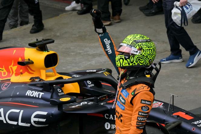 Lando Norris celebrates his victory on Sunday at the Brazilian Grand Prix. 