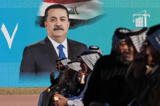 Portrait of Iraqi Prime Minister Mohammed Chia Al-Soudani during legislative elections in Najaf, Iraq, November 2, 2025.