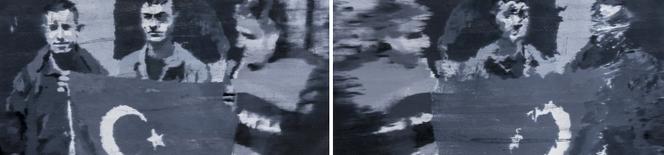 « Sequa », 2018, huile sur toile, d’Alpin Arda Bagcik. Deux pièces de 25 x 45 cm chacune.