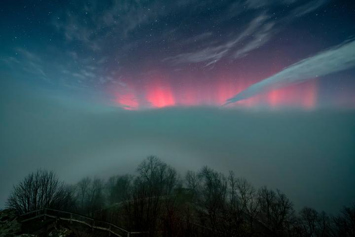 Northern Lights in Salgotarjan, northern Hungary, at dawn on November 12, 2025.