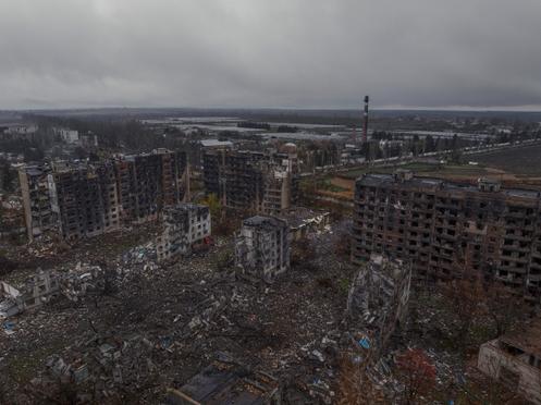 A Kostiantynivka, théâtre de violents combats entre les troupes ukrainiennes et russes, dans l’oblast de Donetsk, en Ukraine, le 12 novembre 2025.
