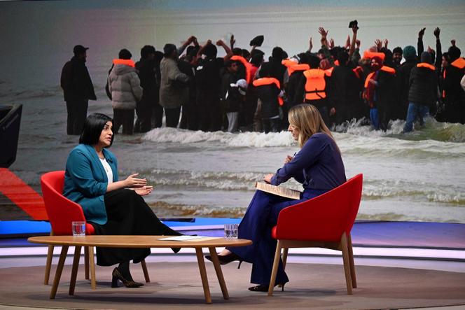 Shabana Mahmood (left), British Home Secretary, on a BBC set, 16 November 2025.