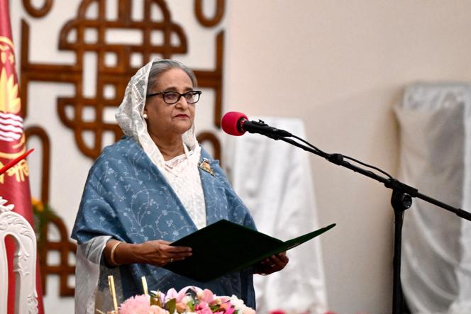 Sheikh Hasina, la première ministre du Bangladesh, lors de sa prestation de serment pour un cinquième mandat, à Dacca (Bangladesh), le 11 janvier 2024.