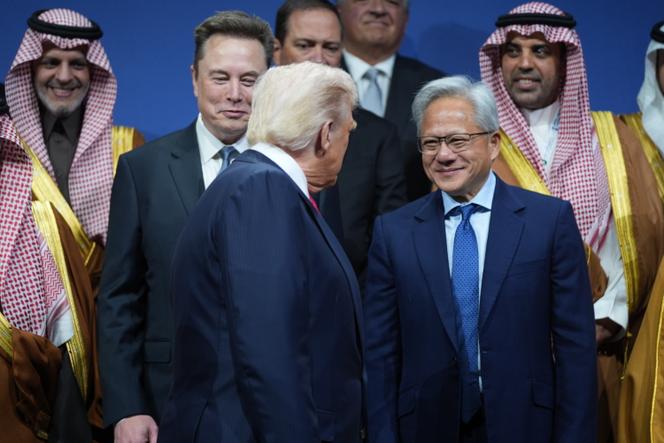 Nvidia boss Jensen Huang (right), Elon Musk and Donald Trump at the Saudi Investment Forum at the Kennedy Center in Washington on November 19, 2025.