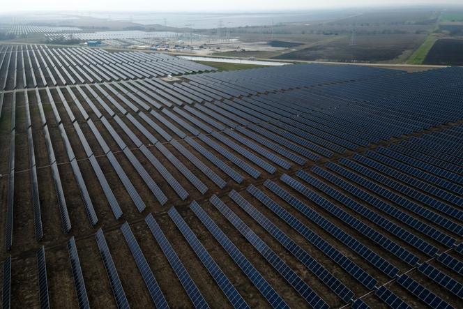 Vue aérienne du projet de centrale solaire Engie Sun Valley dans le comté de Hill, au Texas, le 1ᵉʳ mars 2023.