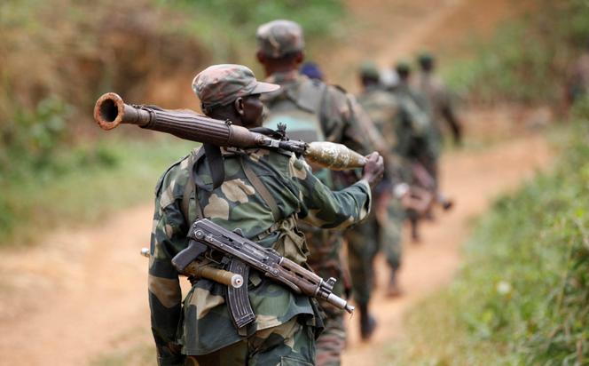 Des militaires des Forces armées de la République démocratique du Congo (FARDC) patrouillent contre les rebelles des Forces démocratiques alliées (ADF) et de l’Armée nationale de libération de l’Ouganda (NALU) près de Beni, dans la province du Nord-Kivu, en RDC, le 31 décembre 2013.