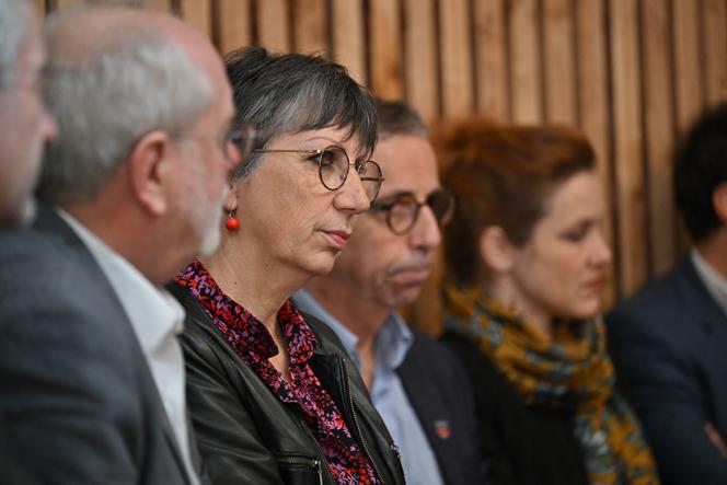 Anne Vignot, maire de Besançon, lors de la conférence de presse des maires et présidents des métropoles écologiques à Lyon, le 5 avril 2023.