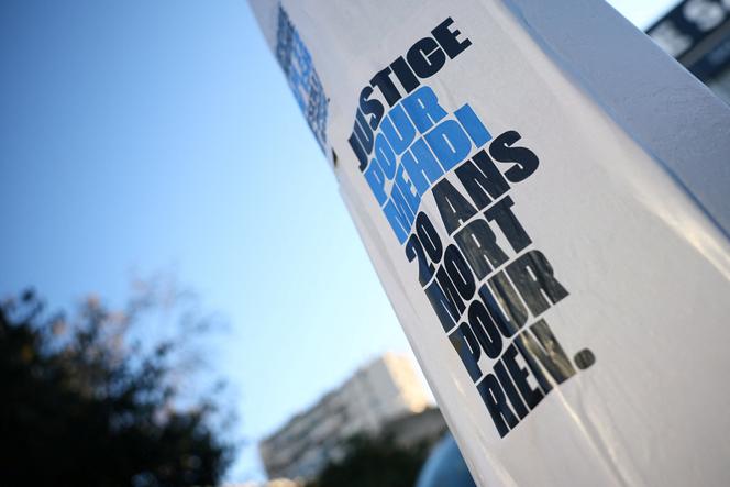 A poster in Marseille pays tribute to Mehdi Kessaci, Friday 21 November 2025.