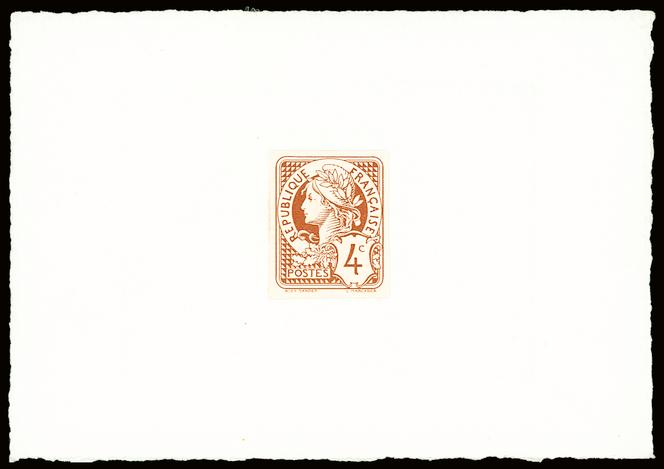 Epreuve d’un  projet de timbre d’usage courant non émis, avec légende pour le dessinateur Alex Sandier et le graveur Louis Marcadier.