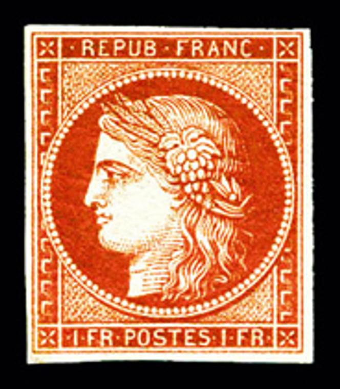 1 franc vermillon vif à l’effigie de Cérès, neuf, 120 000 euros.