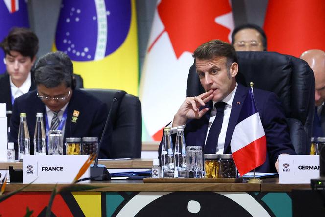 French President Emmanuel Macron at the G20 Summit session in Johannesburg, South Africa.  
