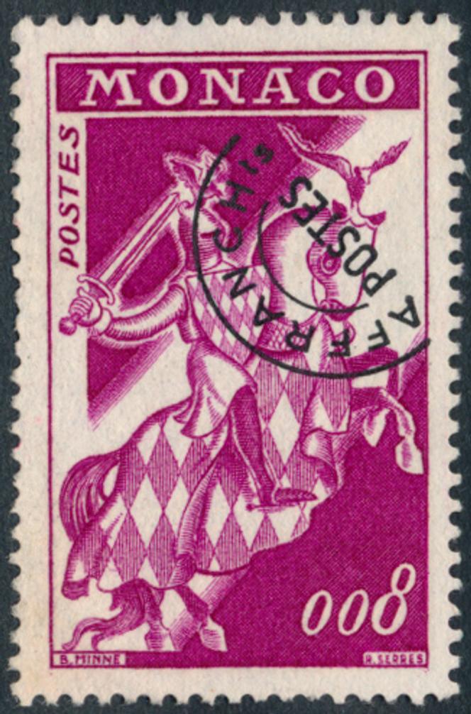 Monaco, 1960, 0,08 franc lilas-rose, avec variété de surcharge renversée, 2 000 euros.