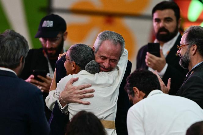 The president of COP30, André Corrêa do Lago (center), and Brazil's environment minister, Marina Silva, at COP30 in Belém, Brazil, on November 22, 2025.