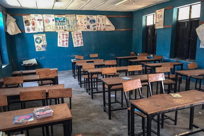 Vue générale d’une salle de classe à l’école catholique St. Mary à Papiri, dans la municipalité d’Agwarra, dans l’Etat du Niger, le 23 novembre 2025.