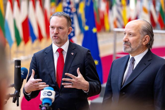 US Trade Representative Jamieson Greer (left) and US Secretary of Commerce Howard Lutnick during a meeting of EU trade ministers in Brussels on November 24, 2025.