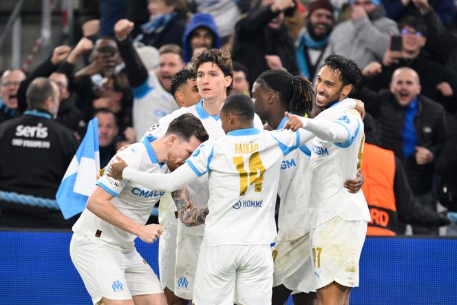 Olympique de Marseille players celebrate against Newcastle in the Champions League match at the Stade Vélodrome, 25 November 2025.