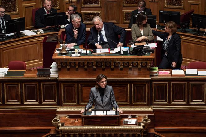 Amélie de Montchalin, ministre de l’action et des comptes publics. Examen du projet de loi du Financement de la securite sociale pour 2026 - PLFSS avec les senateurs et ministres au Senat, preside par Gerard Larcher, le 19 novembre 2025 a Paris. Paris, FRANCE - 19/11/2025