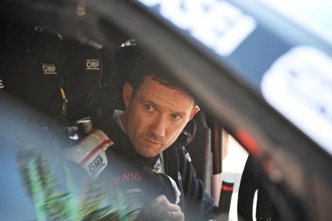 Sebastien Ogier of France arrives at the Enakyo park for Regroup during the Rally Japan, the 13th round of the FIA World Rally Championships in Nakatsugawa city, Gifu prefecture on November 8, 2025. (Photo by Toshifumi KITAMURA / AFP)
