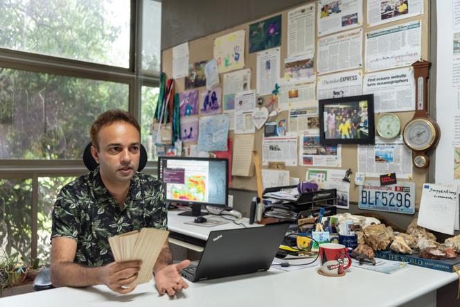 Roxy Mathew Koll, climatologue à l’Indian Institute of Tropical Meteorology, dans son bureau à Pune (Inde), le 25 août 2022.