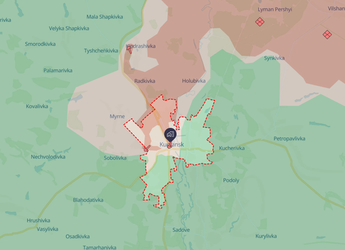 Capture d’écran de la carte tenue à jour par les analystes ukrainiens du site DeepState montrant le secteur de Koupiansk, dans l’oblast de Kharkiv.