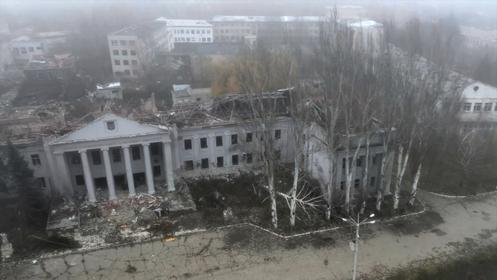 Vue aérienne d’une université de Pokrovsk (Ukraine), le 2 décembre 2025.