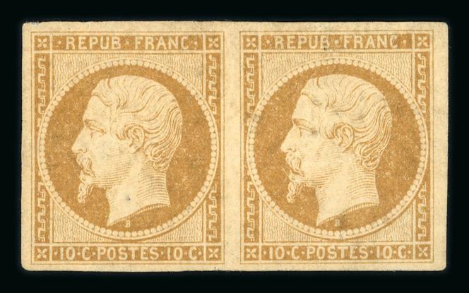 Paire neuve du 10 centimes bistre « Présidence », de 50 000 à 80 000 euros.