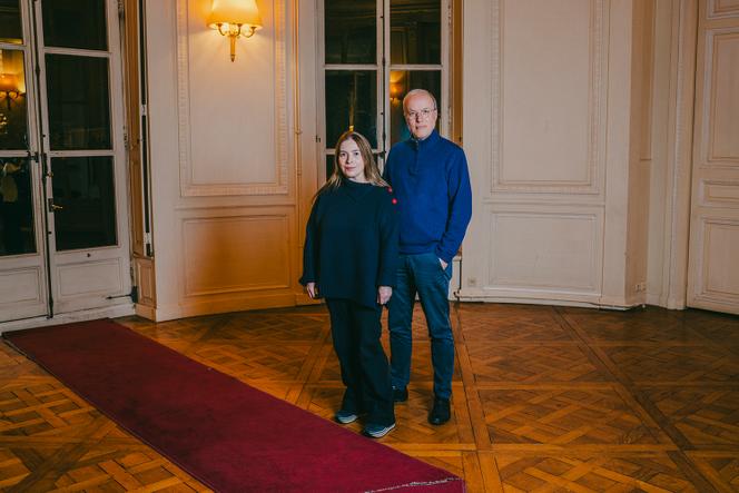 Anne Goscinny et Emmanuel Guibert, dans les locaux de la maison d’édition Gallimard, en novembre 2025.